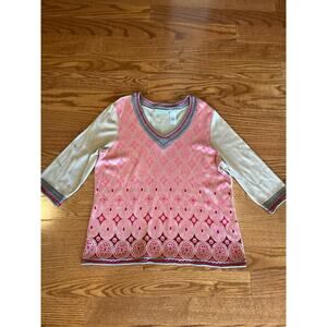 JH Collectibles Woman Beige Coral Pattern V Neck Sweater 1X